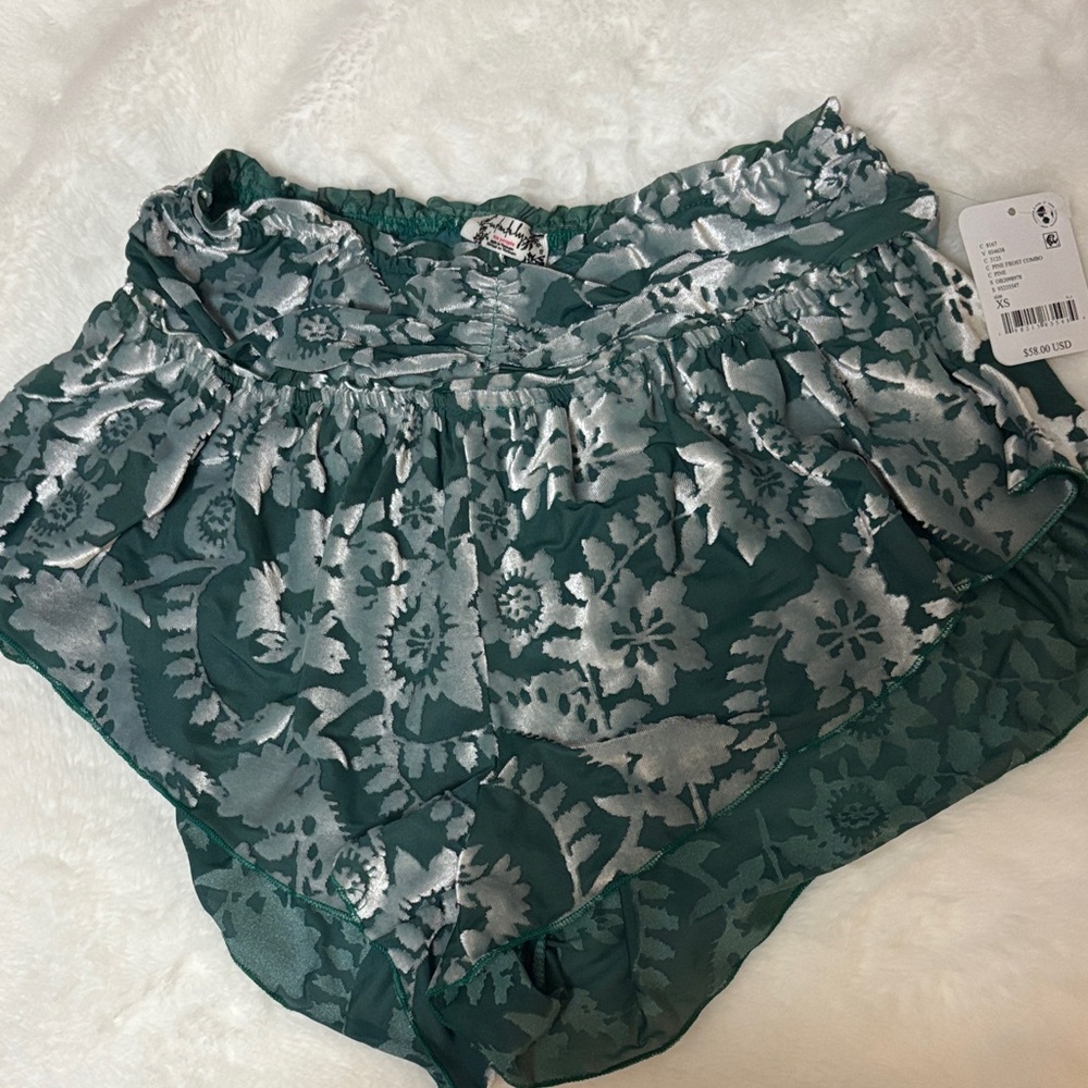 Free People Green and Silver Floral Shorts